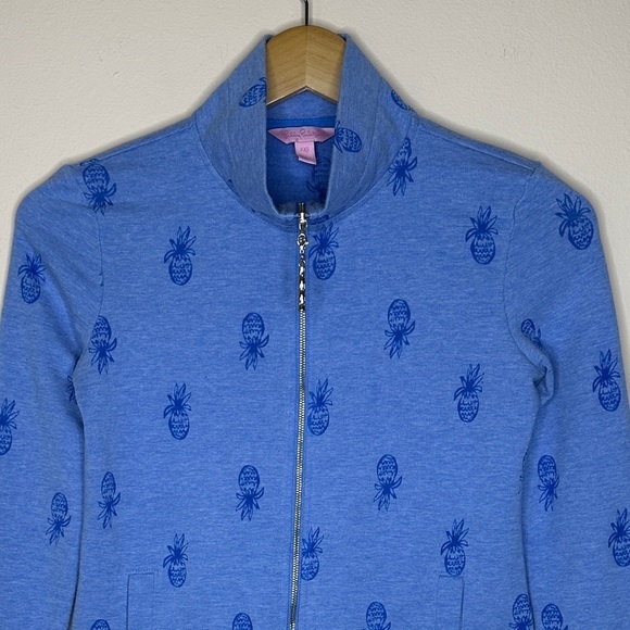 Lilly Pulitzer Bennett Zip Up Bennett Blue Pineapple Burnout Size XXS - Picture 2 of 6